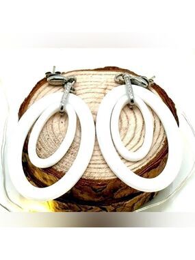 Cerruti 1881 White Ceramic Double Oval Statement Earrings